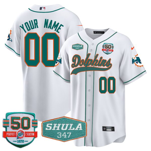 Dolphins 50th & Don Shula 347 Memorial Patch Baseball Custom Jersey - All Stitched - Image 4