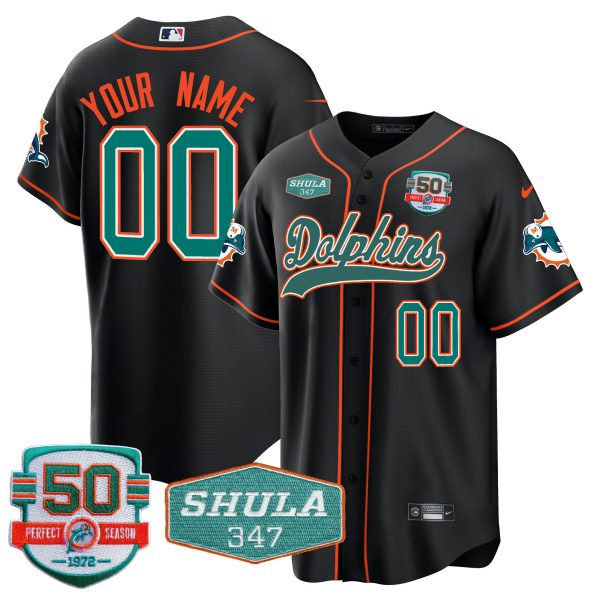 Dolphins 50th & Don Shula 347 Memorial Patch Baseball Custom Jersey - All Stitched - Image 5