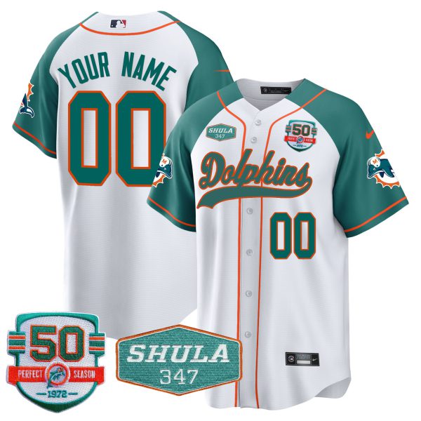 Dolphins 50th & Don Shula 347 Memorial Patch Baseball Custom Jersey - All Stitched - Image 7