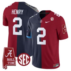 Derrick Henry Alabama Crimson Tide Mix Tennessee Titans Split Jersey - All Stitched