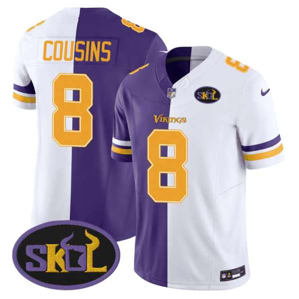 Men's Minnesota Vikings SKOL Patch Purple/ White Split Jersey - All Stitched - Image 4