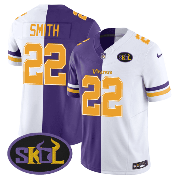 Men's Minnesota Vikings SKOL Patch Purple/ White Split Jersey - All Stitched - Image 5