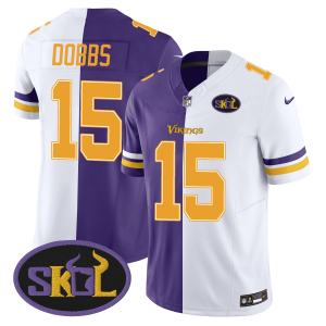 Men's Minnesota Vikings SKOL Patch Purple/ White Split Jersey - All Stitched