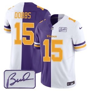 Men's Minnesota Vikings Bud Grant Patch Purple/ White Split Jersey - All Stitched