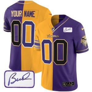 Vikings Purple Gold Split Custom Jersey - All Stitched