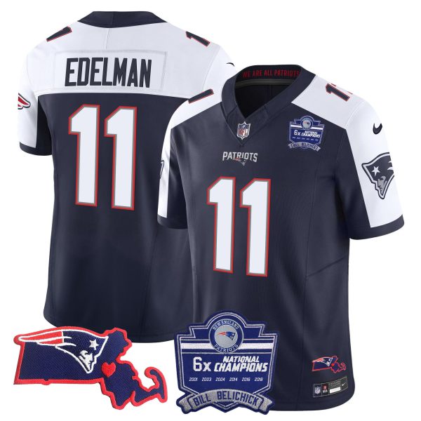 Men's Patriots Bill Belichick 6x Champions Patch Vapor Jersey - All Stitched - Image 7
