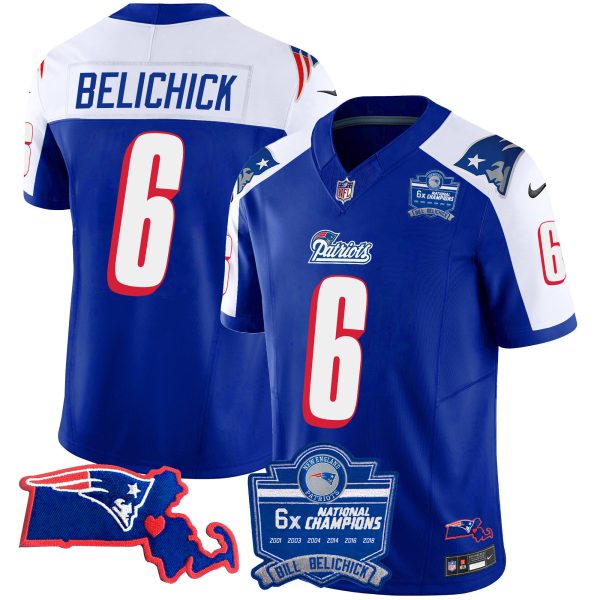 Men's Patriots Bill Belichick 6x Champions Patch Vapor Jersey - All Stitched - Image 8