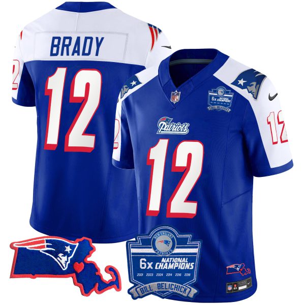 Men's Patriots Bill Belichick 6x Champions Patch Vapor Jersey - All Stitched - Image 12