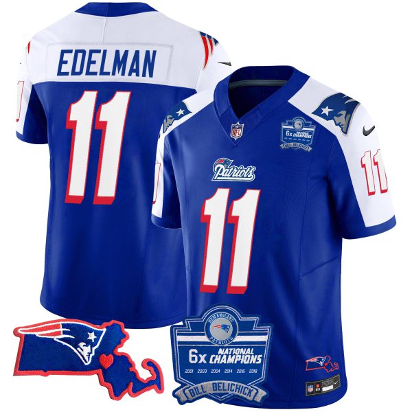 Men's Patriots Bill Belichick 6x Champions Patch Vapor Jersey - All Stitched - Image 14