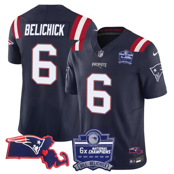 Men's Patriots Bill Belichick 6x Champions Patch Vapor Jersey - All Stitched - Image 15