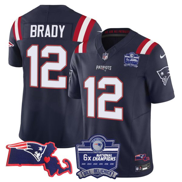 Men's Patriots Bill Belichick 6x Champions Patch Vapor Jersey - All Stitched - Image 19