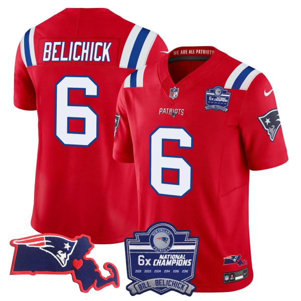 Men's Patriots Bill Belichick 6x Champions Patch Vapor Jersey - All Stitched - Image 22