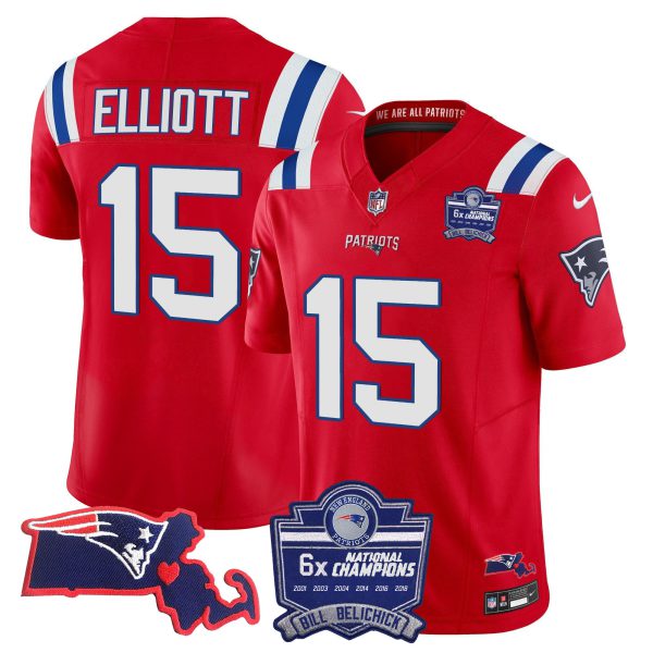 Men's Patriots Bill Belichick 6x Champions Patch Vapor Jersey - All Stitched - Image 25