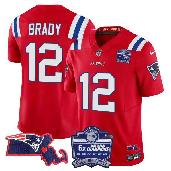Men's Patriots Bill Belichick 6x Champions Patch Vapor Jersey - All Stitched - Image 26