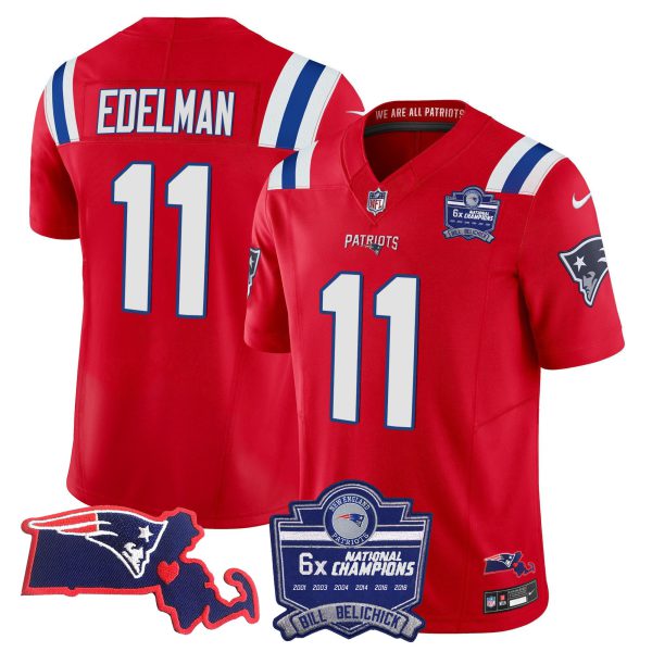 Men's Patriots Bill Belichick 6x Champions Patch Vapor Jersey - All Stitched - Image 28