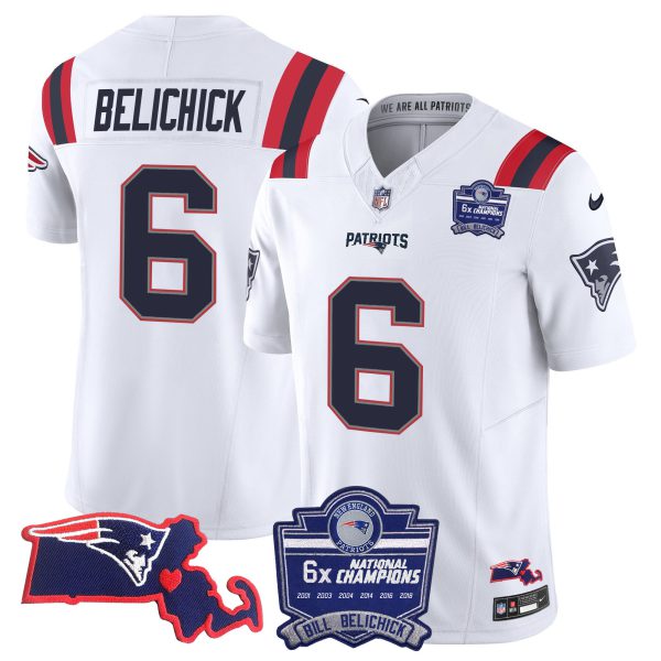 Men's Patriots Bill Belichick 6x Champions Patch Vapor Jersey - All Stitched - Image 29