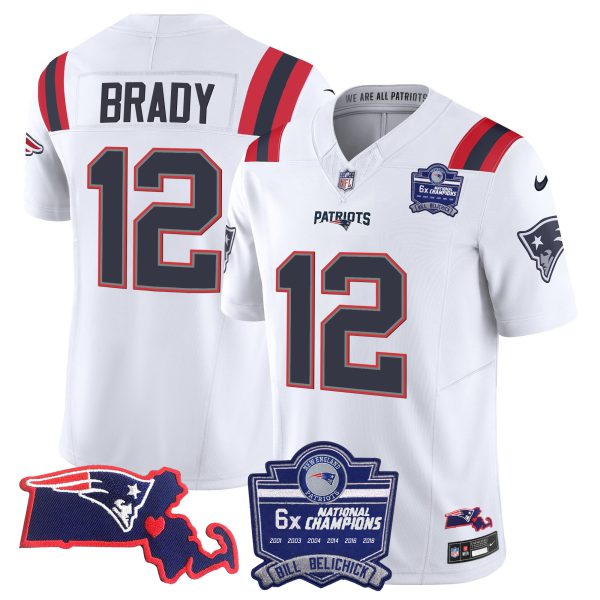 Men's Patriots Bill Belichick 6x Champions Patch Vapor Jersey - All Stitched - Image 33
