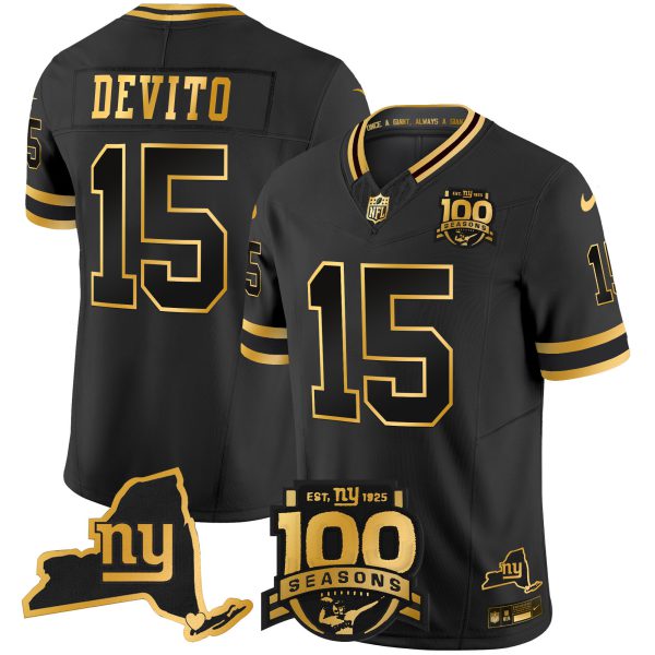 Men's New York Giants 100th Season & State Patch Gold Vapor Limited Jersey - All Stitched - Image 15