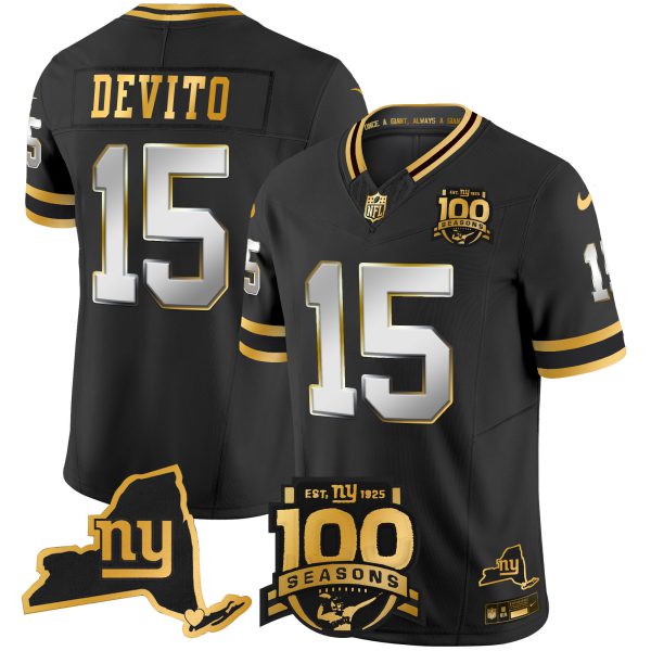 Men's New York Giants 100th Season & State Patch Gold Vapor Limited Jersey - All Stitched - Image 22