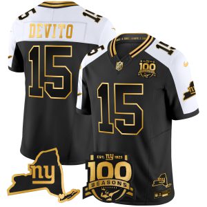 Men's New York Giants 100th Season & State Patch Gold Vapor Limited Jersey - All Stitched