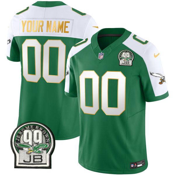 Eagles Jerome Brown Patch Kelly Green Gold Trim Custom Jersey - All Stitched - Image 2