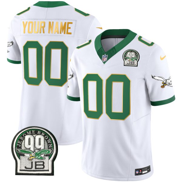 Eagles Jerome Brown Patch Kelly Green Gold Trim Custom Jersey - All Stitched - Image 3