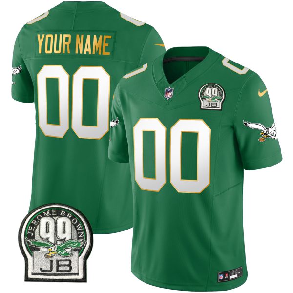 Eagles Jerome Brown Patch Kelly Green Gold Trim Custom Jersey - All Stitched - Image 4