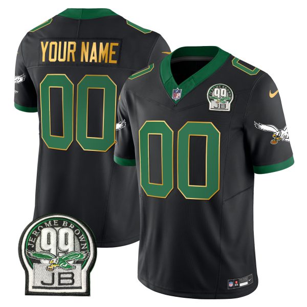 Eagles Jerome Brown Patch Kelly Green Gold Trim Custom Jersey - All Stitched - Image 5