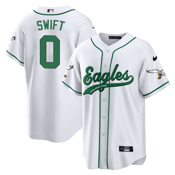 D'Andre Swift Eagles Kelly Green Baseball Jersey - All Stitched - Image 2