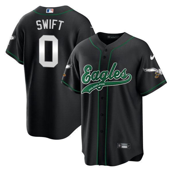 D'Andre Swift Eagles Kelly Green Baseball Jersey - All Stitched - Image 3