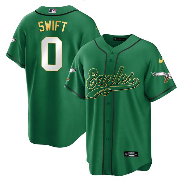 D'Andre Swift Eagles Kelly Green Baseball Jersey - All Stitched - Image 4