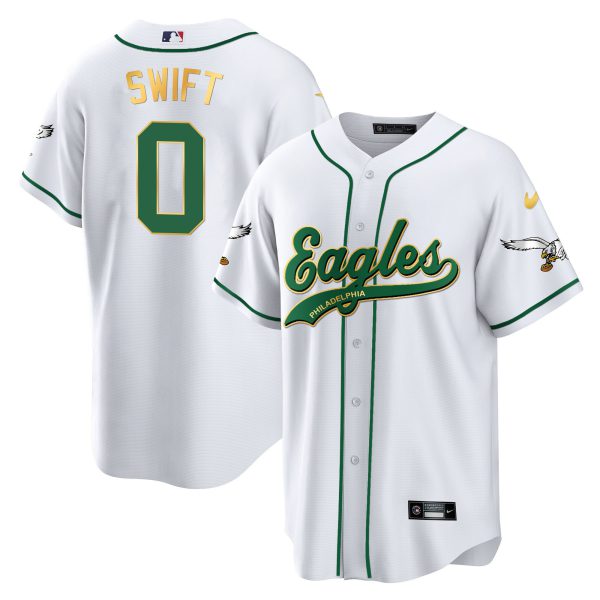 D'Andre Swift Eagles Kelly Green Baseball Jersey - All Stitched - Image 5