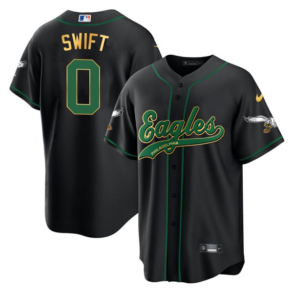 D'Andre Swift Eagles Kelly Green Baseball Jersey - All Stitched - Image 6