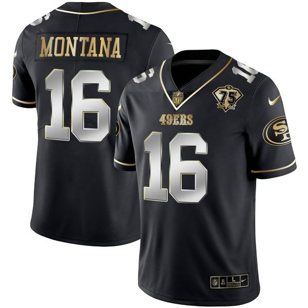 Youth's 49ers 75th Anniversary Patch White Gold & Black Gold - All Stitched - Image 7
