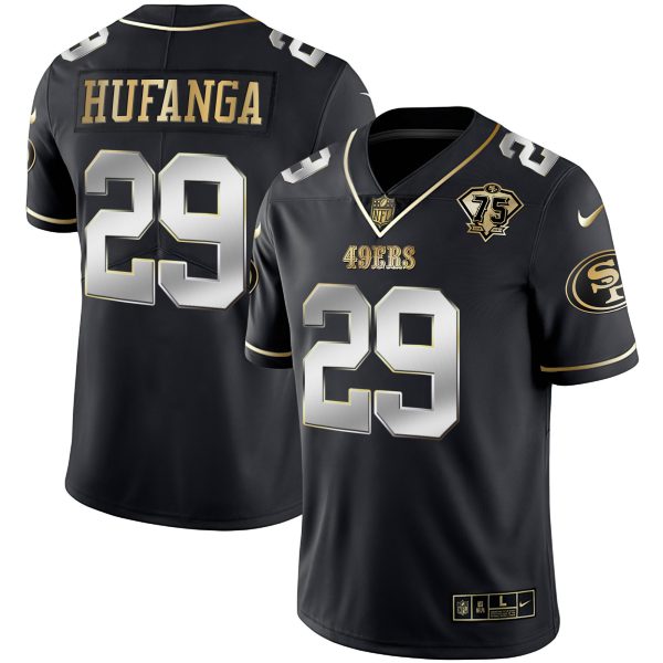 Youth's 49ers 75th Anniversary Patch White Gold & Black Gold - All Stitched - Image 9