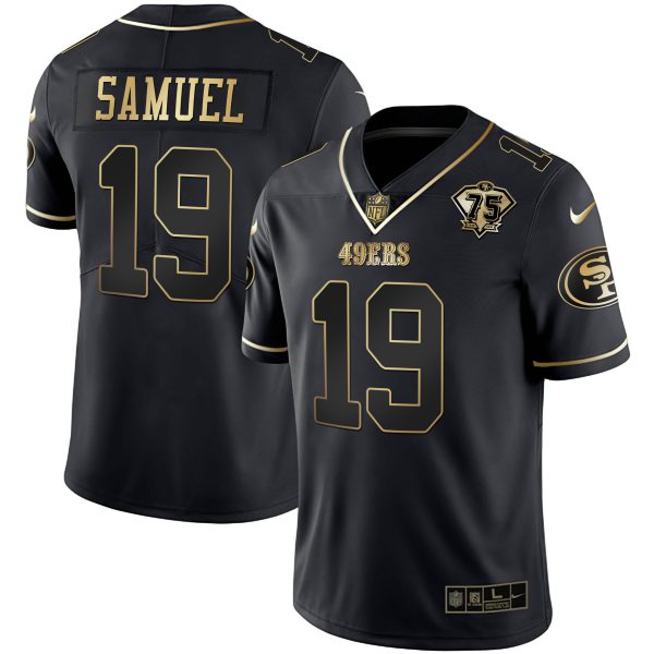 Youth's 49ers 75th Anniversary Patch White Gold & Black Gold - All Stitched - Image 20