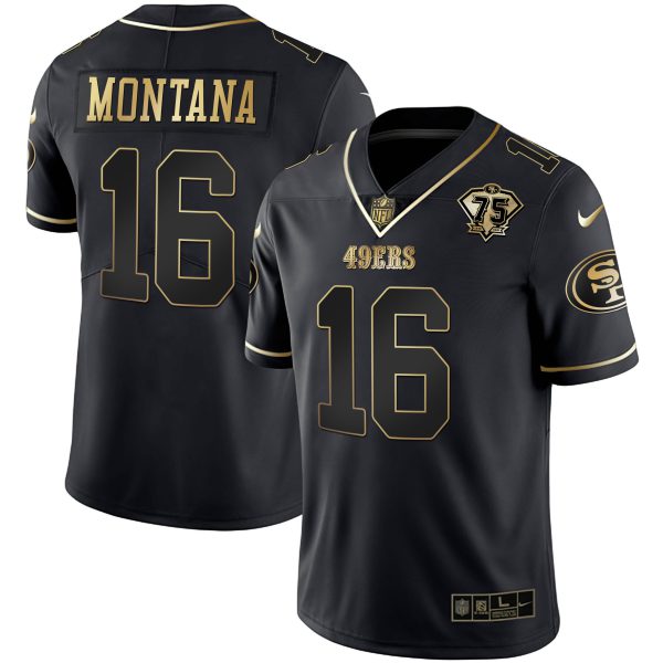 Youth's 49ers 75th Anniversary Patch White Gold & Black Gold - All Stitched - Image 25