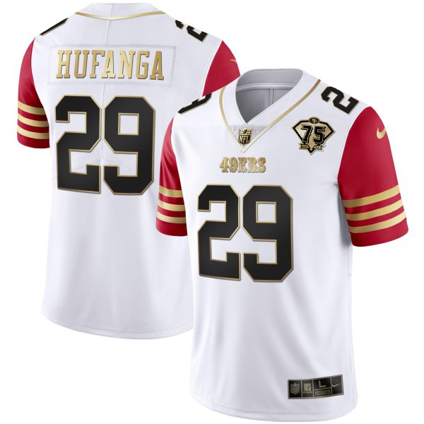 Youth's 49ers 75th Anniversary Patch White Gold & Black Gold - All Stitched - Image 45
