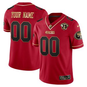49ers 75th Anniversary Patch Vapor Black Red Gold Limited Custom Name � All Stitched