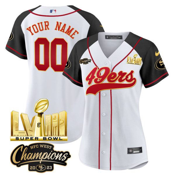 49ers NFC West Champions & Super Bowl LVIII Gold Patch Baseball Custom Jersey - All Stitched - Image 10