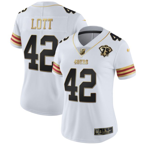 Women's 49ers 75th Anniversary Patch Vapor Gold Jersey V2 - All Stitched - Image 9