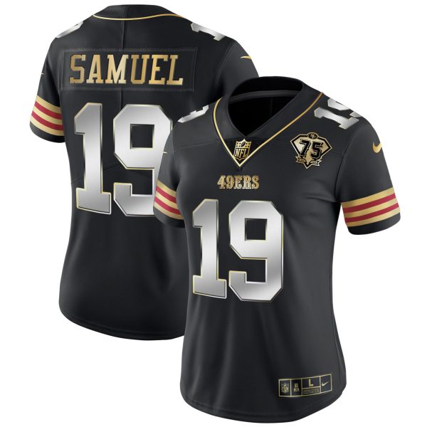 Women's 49ers 75th Anniversary Patch Vapor Gold Jersey V2 - All Stitched - Image 12