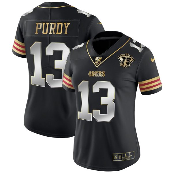 Women's 49ers 75th Anniversary Patch Vapor Gold Jersey V2 - All Stitched - Image 13