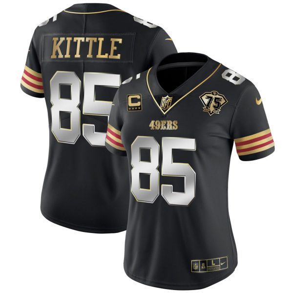 Women's 49ers 75th Anniversary Patch Vapor Gold Jersey V2 - All Stitched - Image 14