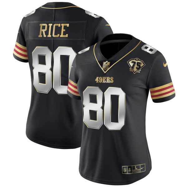 Women's 49ers 75th Anniversary Patch Vapor Gold Jersey V2 - All Stitched - Image 16