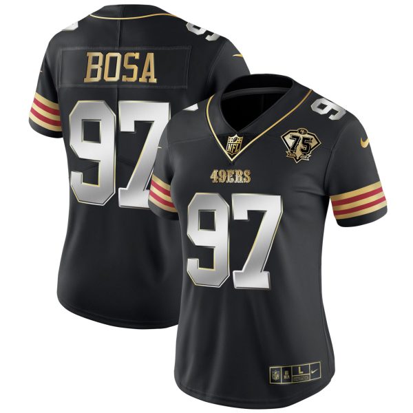 Women's 49ers 75th Anniversary Patch Vapor Gold Jersey V2 - All Stitched - Image 17