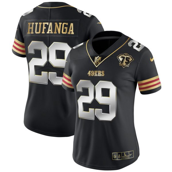 Women's 49ers 75th Anniversary Patch Vapor Gold Jersey V2 - All Stitched - Image 20
