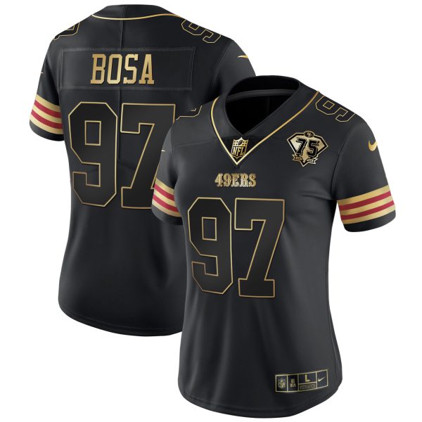 Women's 49ers 75th Anniversary Patch Vapor Gold Jersey V2 - All Stitched - Image 27