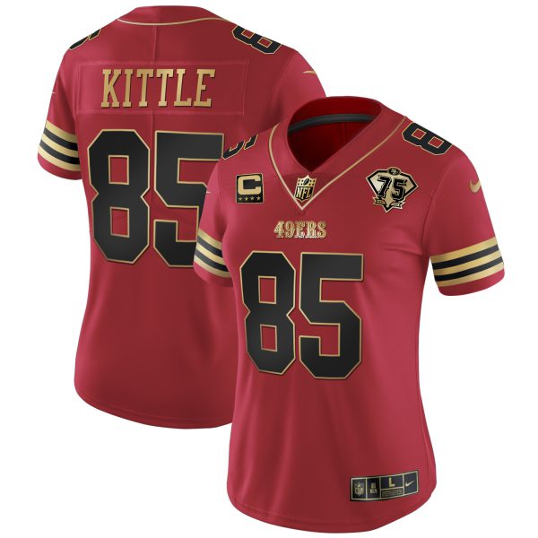 Women's 49ers 75th Anniversary Patch Vapor Gold Jersey V2 - All Stitched - Image 34
