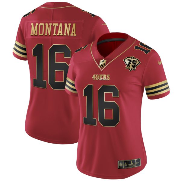 Women's 49ers 75th Anniversary Patch Vapor Gold Jersey V2 - All Stitched - Image 38
